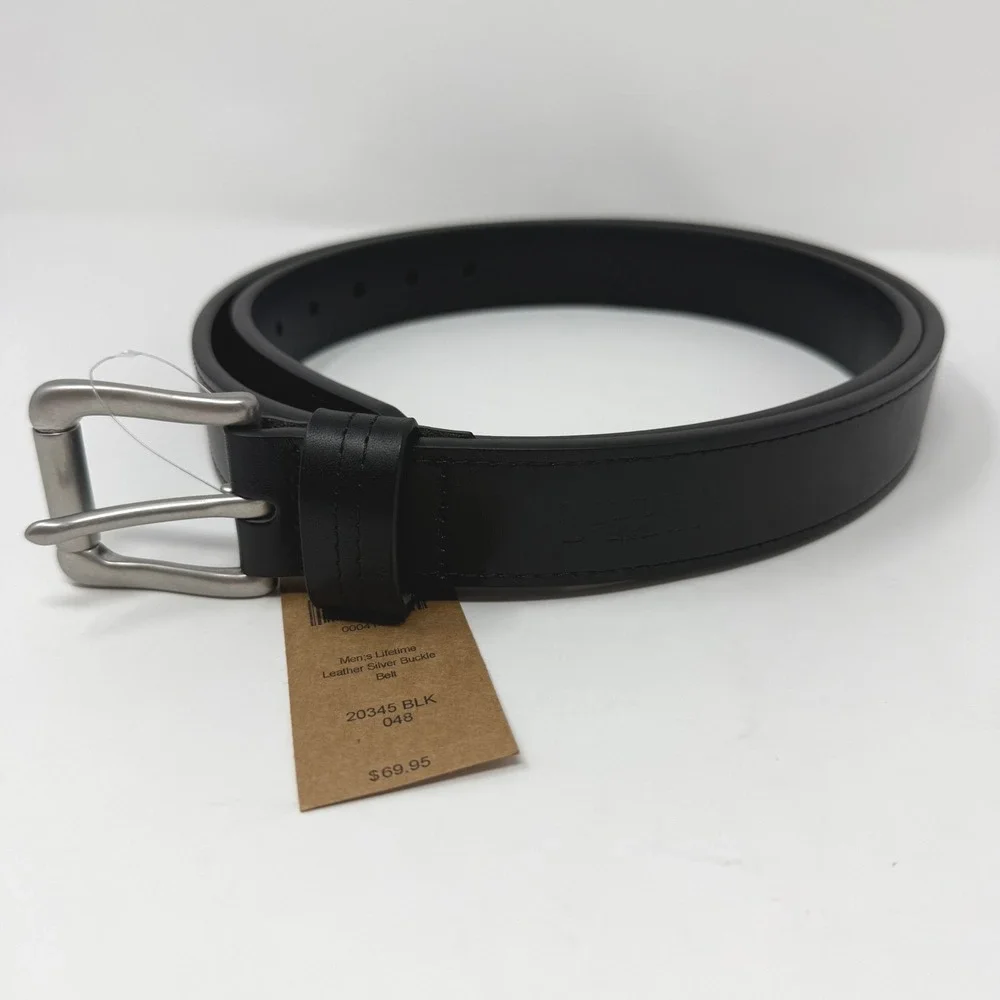 Duluth Trading Co Mens Size 48 Lifetime Leather Belt Black Silver Buckle NEW